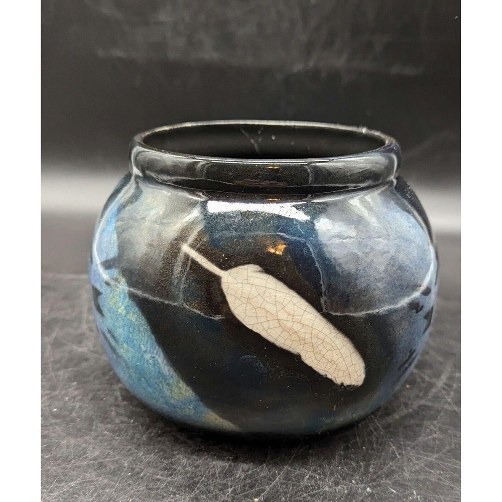 Vintage G. Trent Studio Southwestern Art Pottery 4.5" Feather Blue Black